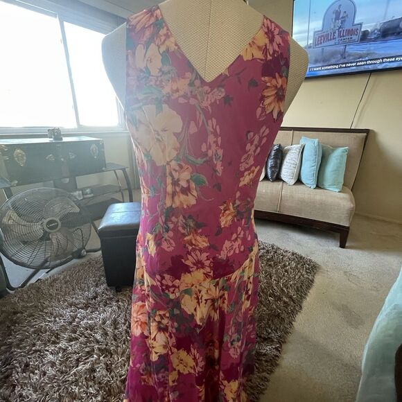 Covington Womans Babydoll Maxi Dress Pink Multi Floral Sleeveless Sheer Fairy 14 - Picture 10 of 16